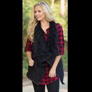 Black Fleece Fur Vest Pink Lily Boutique